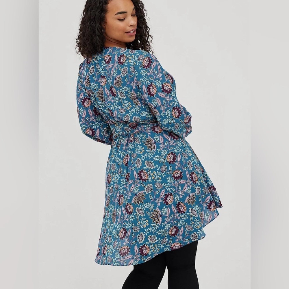 Torrid Teal Floral Wrap Blouse
